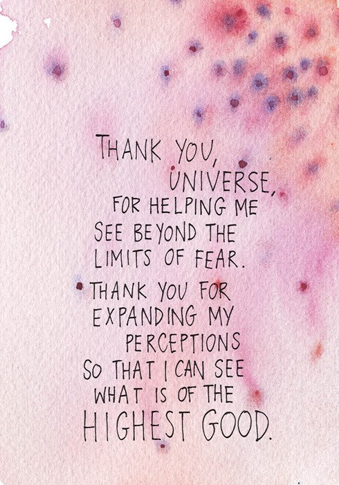 Thank you, universe, for helping me see beyond the limits of fear. Thank you for expanding my perceptions so that I can see what is of the highest good.